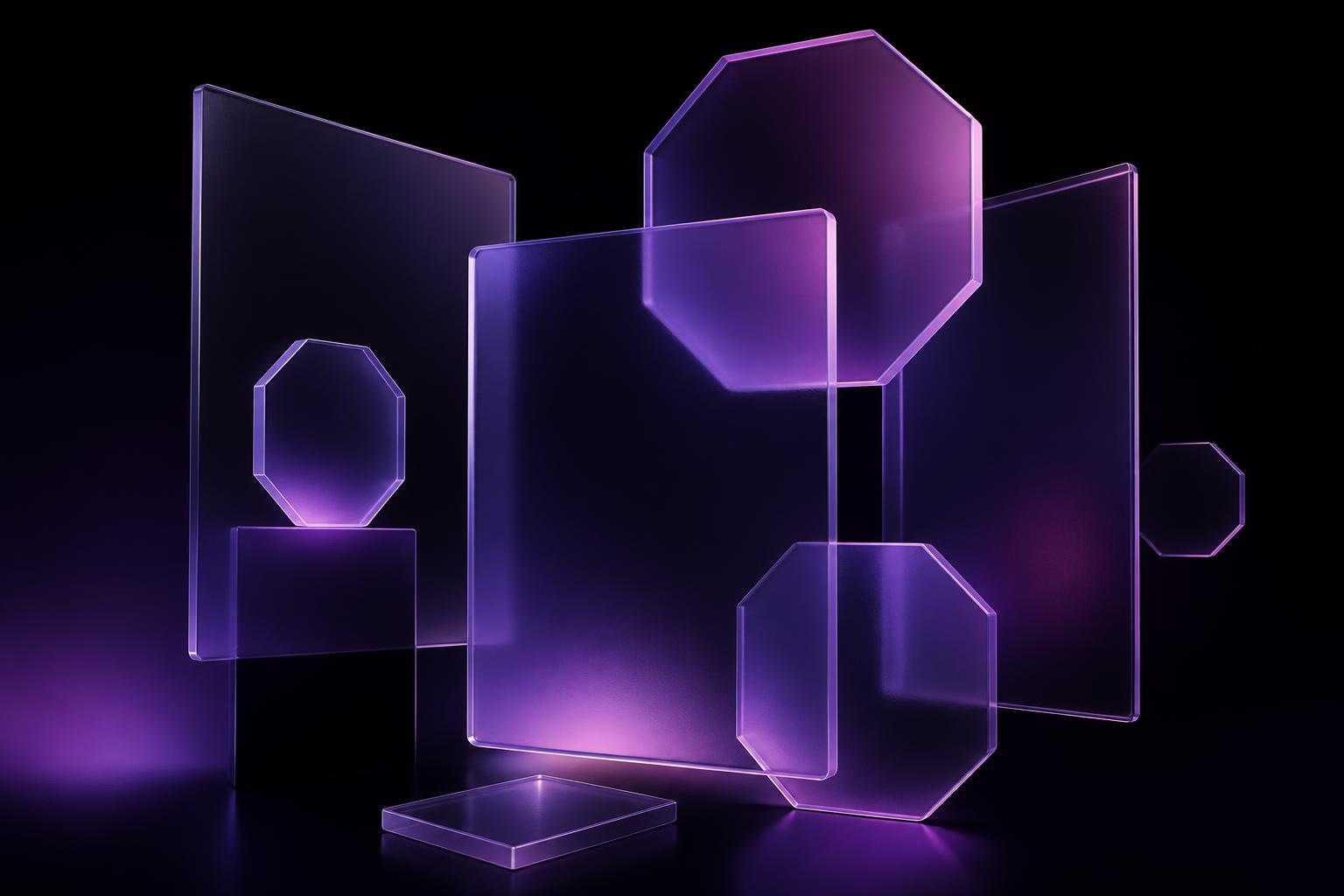 Abstract translucent glass panels in violet light representing Ruval Labs products